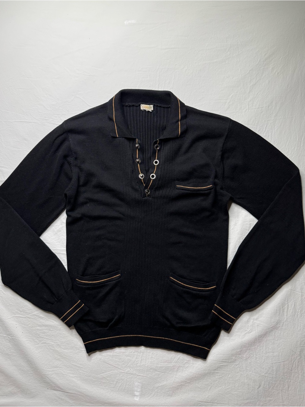 Cloth Logic - Men's Black Long-Sleeve Polo Sweater with Contrast Trim